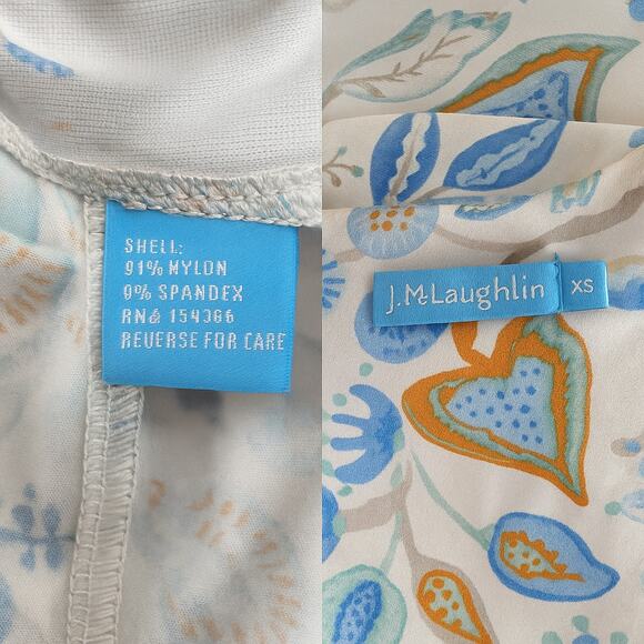 J.McLaughlin Dress Women XS White Blue Floral Long Sleeve A-Line Midi Retro - Picture 2 of 9